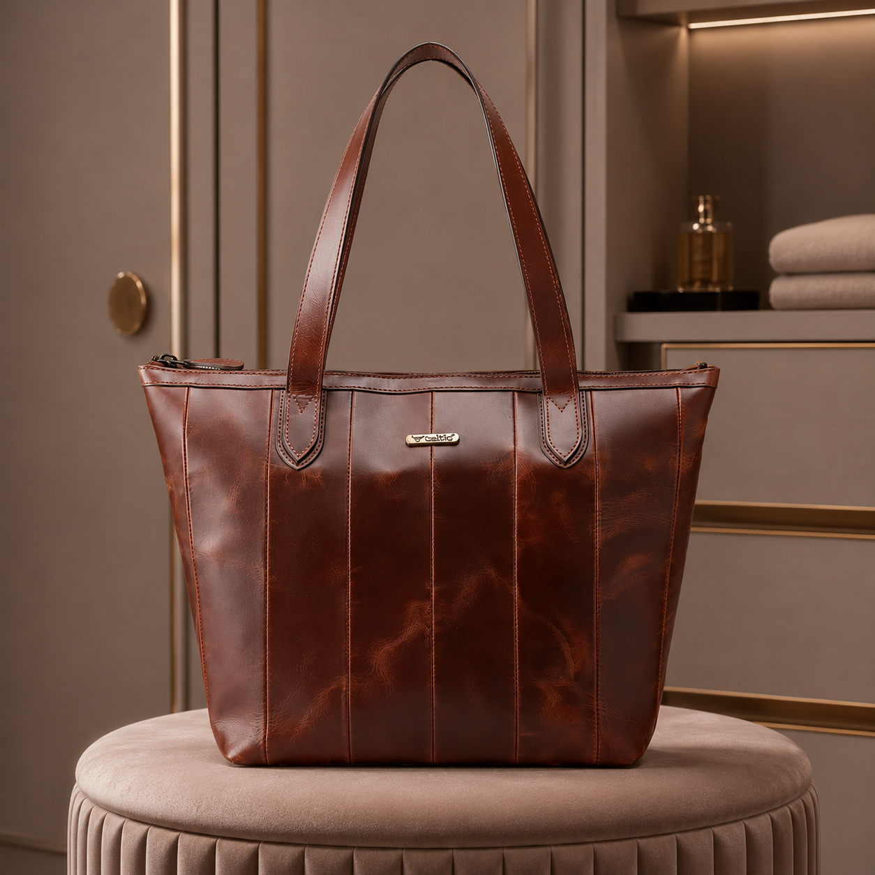 Premium Genuine Leather Tote Bag for Women |  Inner Zip Pocket