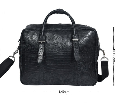 Celtic black color croco texture pure leather laptop bag for office use with holdall and shoulder strap - CELTICINDIA