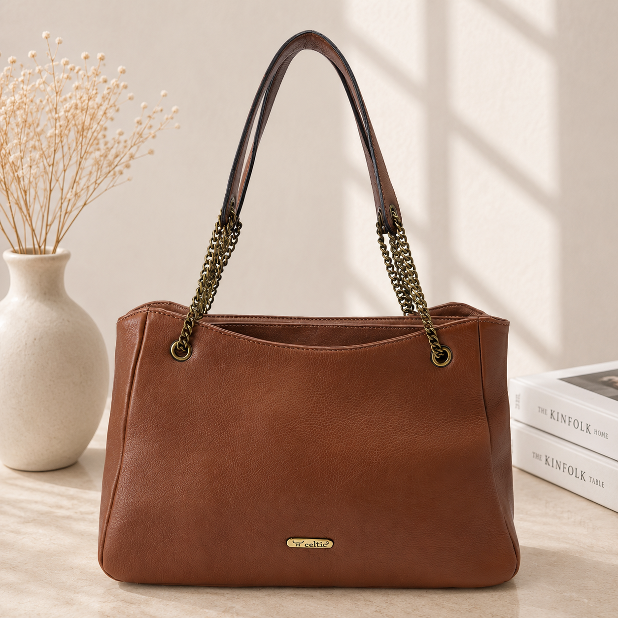 Premium Genuine Leather  Shoulder Tote Bag with Chain Handles
