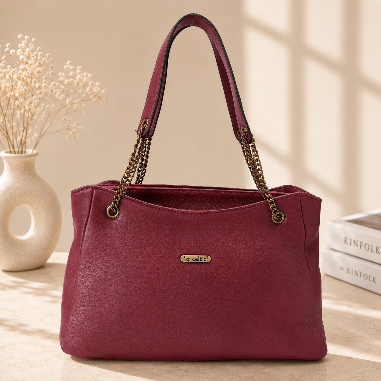 Premium Genuine Leather  Shoulder Tote Bag with Chain Handles