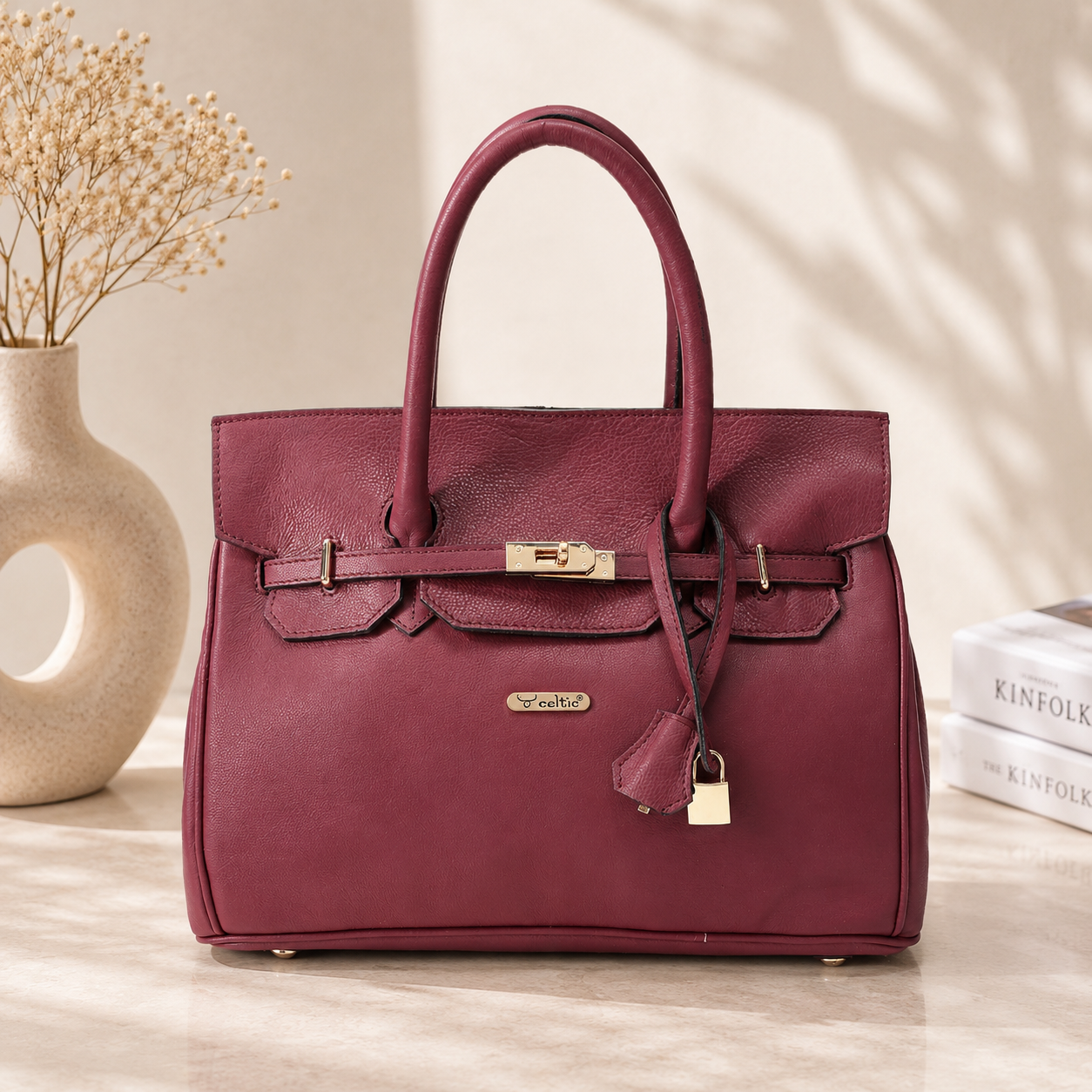 Premium Genuine Leather  Tote Handbag with Turn-Lock Closure