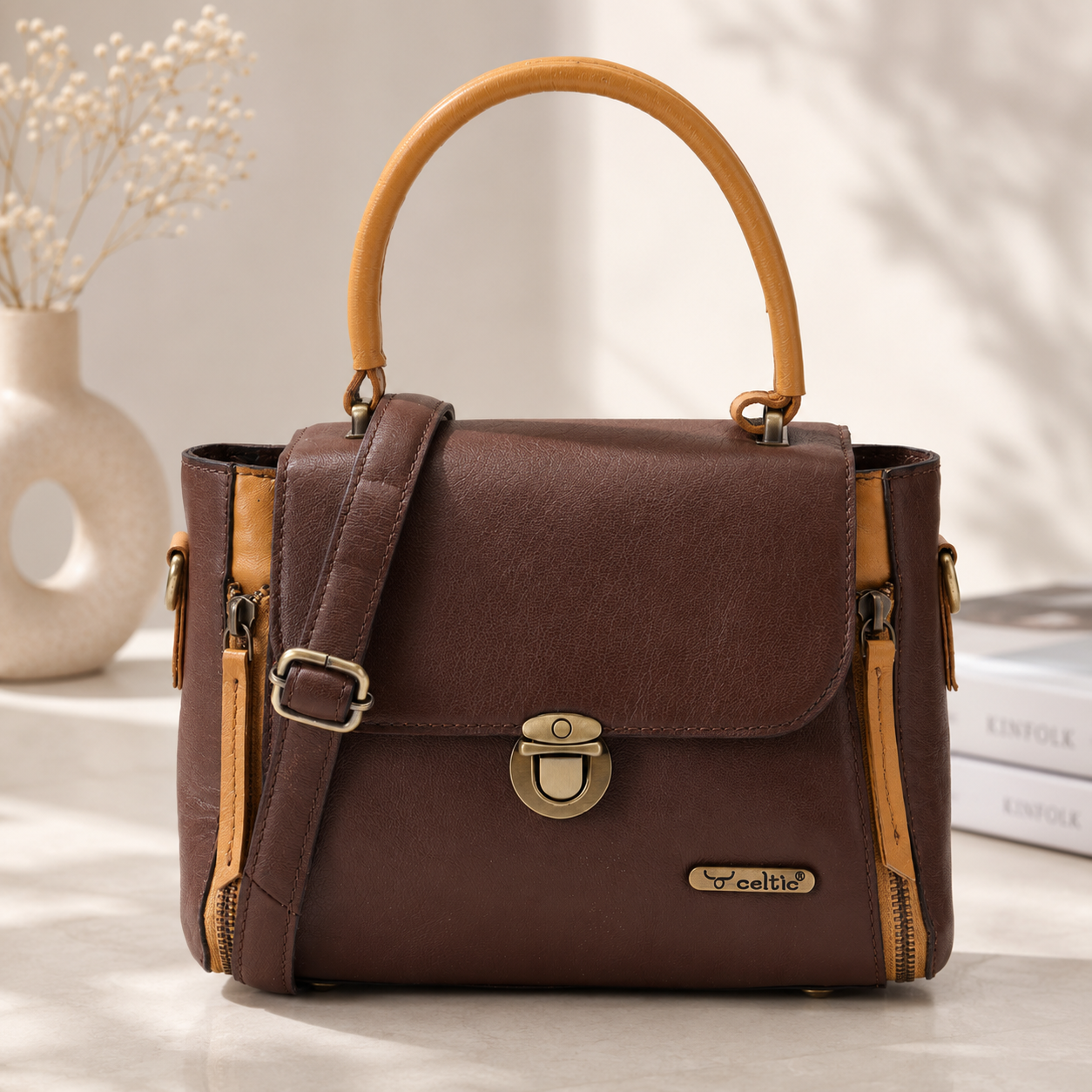 Premium  Leather Hand & Shoulder Bag with Detachable Stap for Women