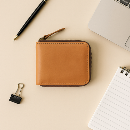 Camel Tan Zip Leather Wallet for Men – Premium Compact Wallet LA-1431