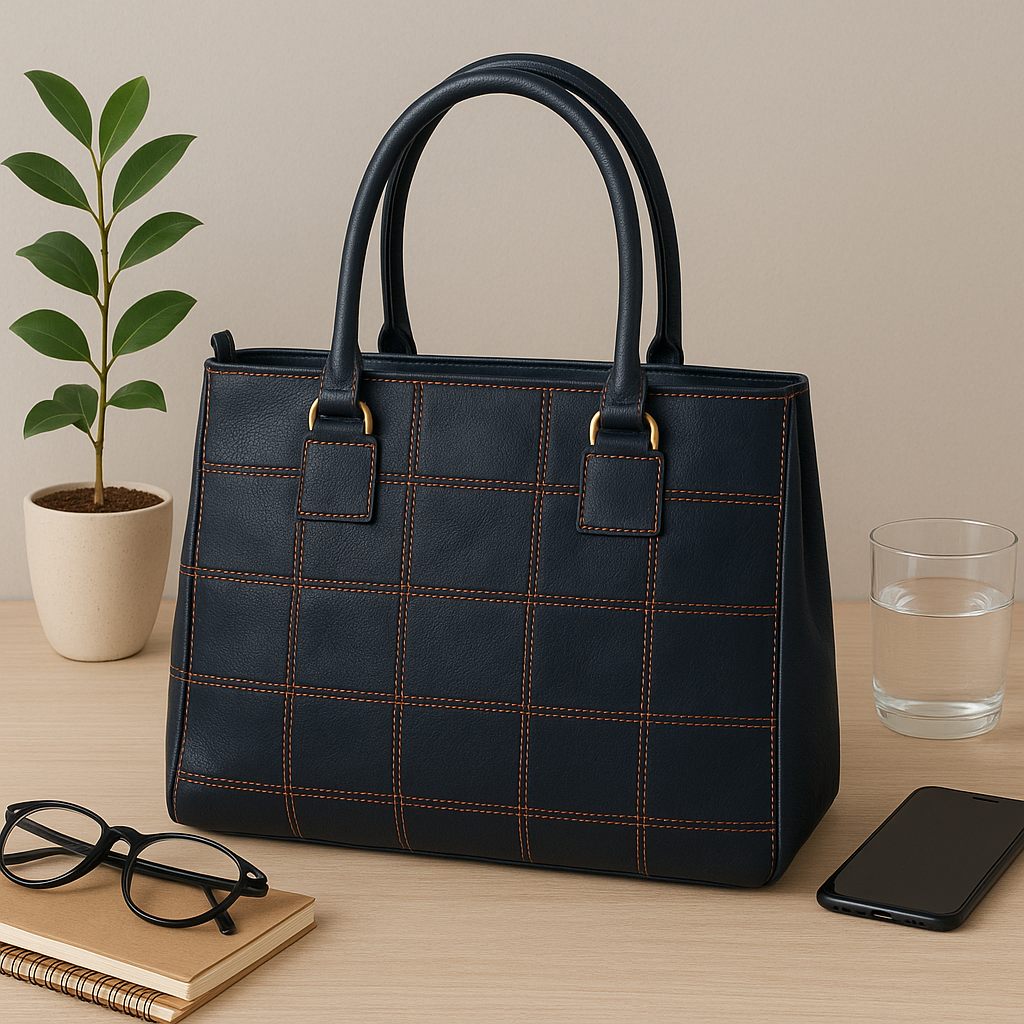 Sophisticated Black Leather Tote Bag with Red Stitching - The Perfect Blend of Elegance and Style. Art: BG-1143