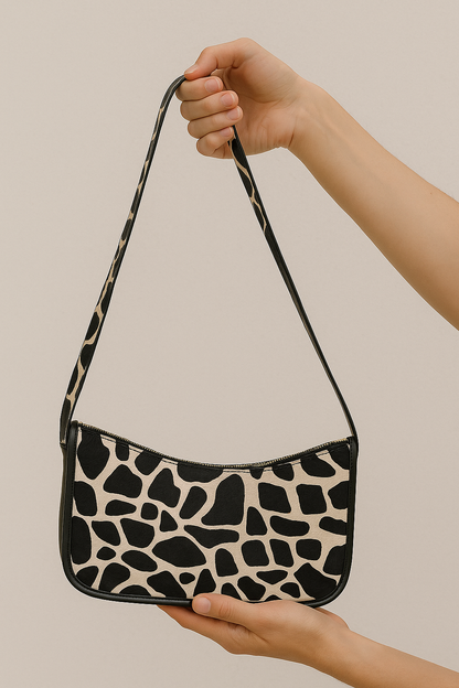 Elevate Your Style with our Black Leather Sling Bag featuring Printed Hair-On Design.  Art: BG-1361