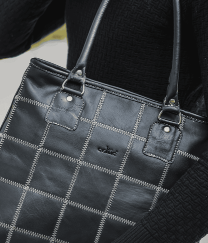 "Chic Contrast: Black Tote Bag with White Stitching for Timeless Style" Art: BG-1142-Z