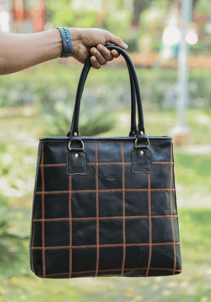 "Bold Fusion: Black Tote Bag with Orange Stitching - Elevate Your Style with Vibrant Contrast"  Art: BG-1143-Z