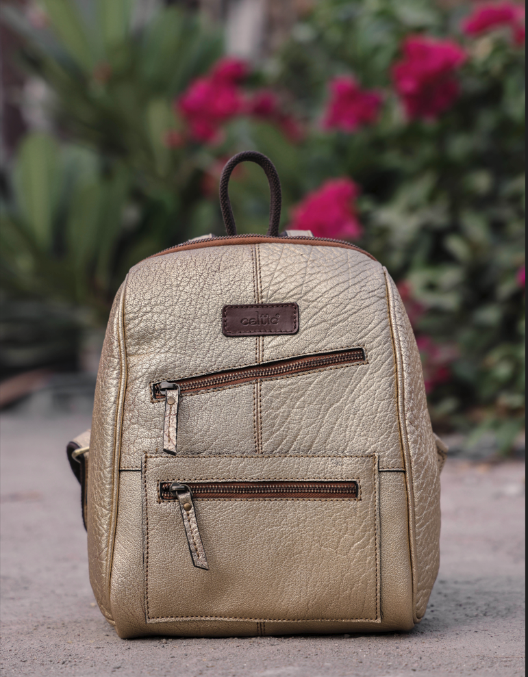 Vintage Leather Mini Backpack with Multiple Pockets & Adjustable Strap