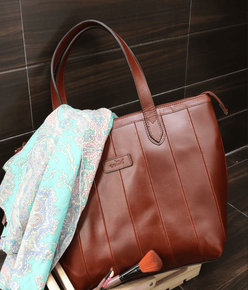 Brown Leather Tote Bag, handcrafted with love in India - CELTICINDIA