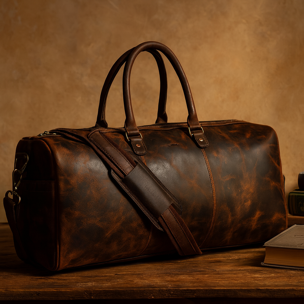 Premium Genuine Leather Travel Duffel Bag |Large Weekender with Shoulder Strap