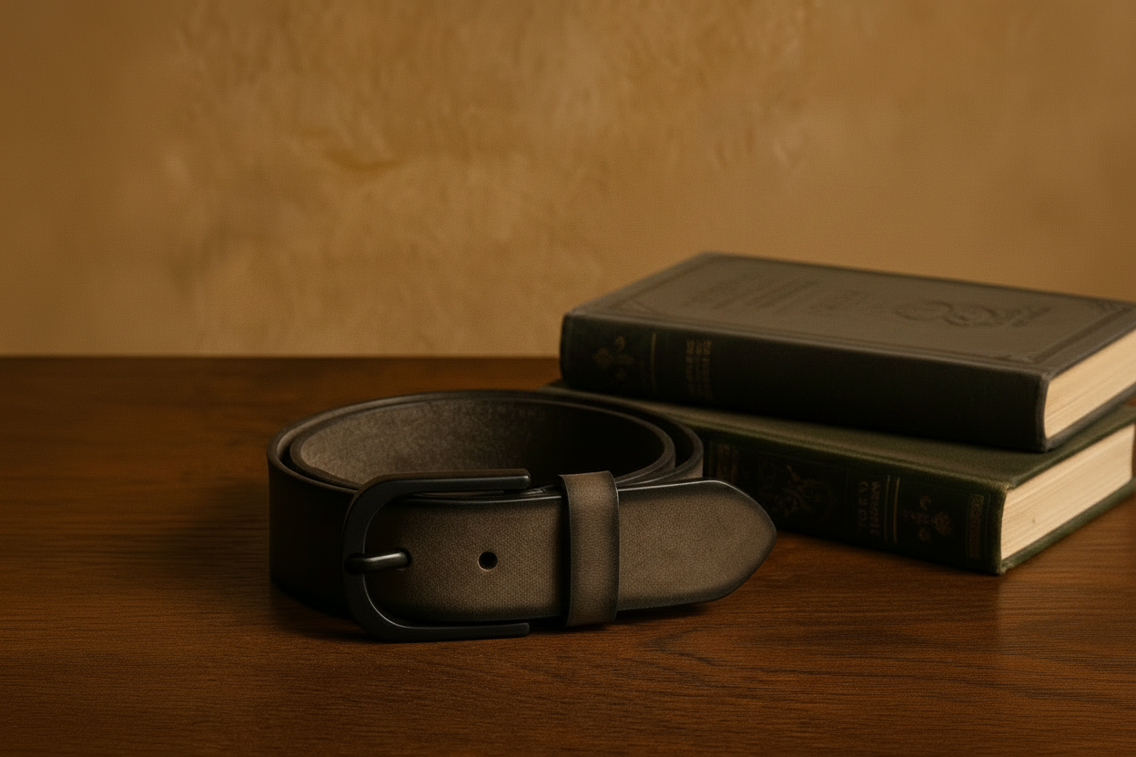 Unisex Genuine Leather Grey Waist Accessory Matte Metal Buckle Formal Casual Wear
