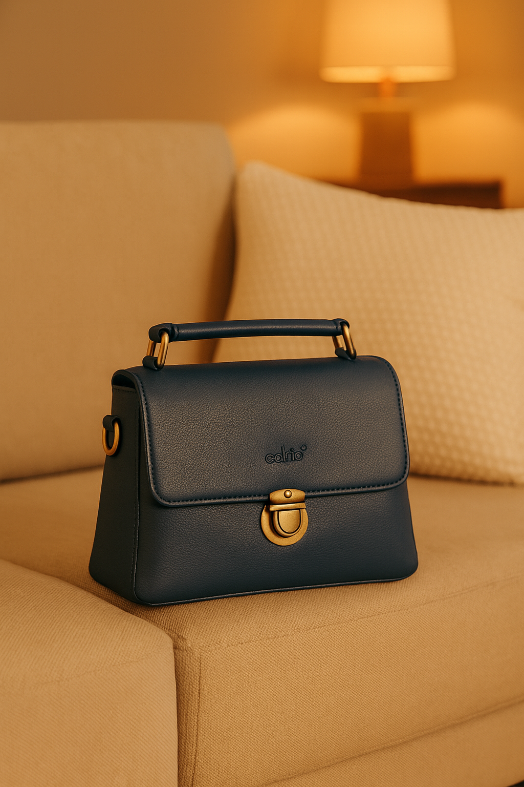 Premium Leather Structured Box Satchel with Detachable Strap – Blue,Brown & Green