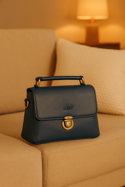 Premium Leather Structured Box Satchel with Detachable Strap – Blue,Brown & Green