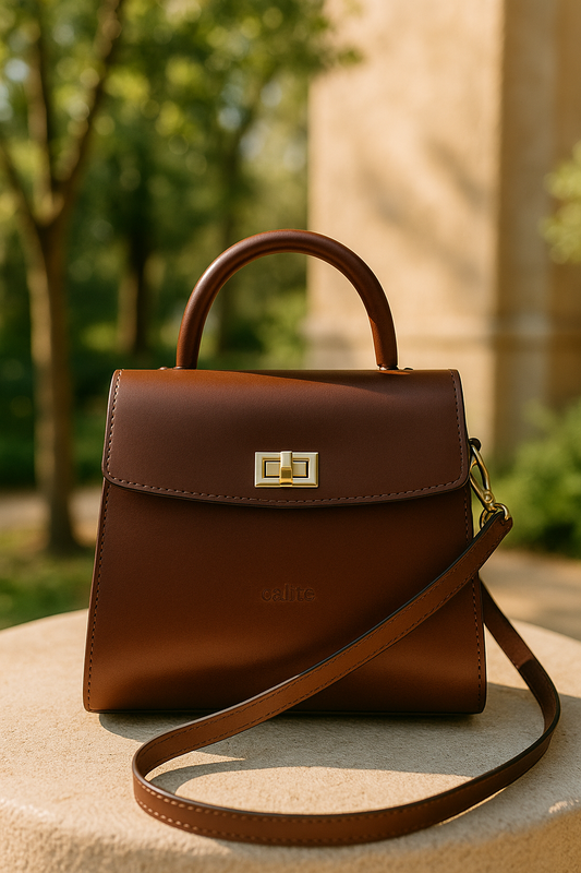 Celtic brown color pure leather sling bag for girls and women with glorious finished work. Art: BG-1566