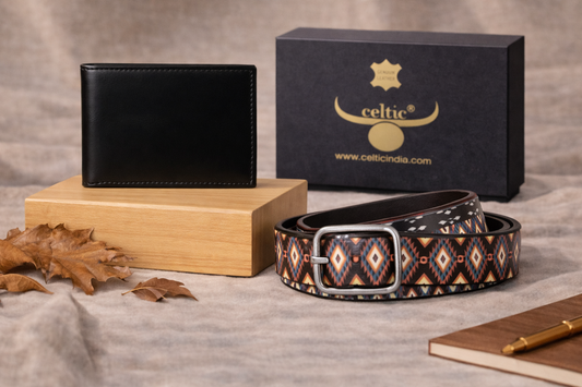 Vintage Silver Buckle Belt & Sleek Leather Wallet Combo – Everyday Essential Set