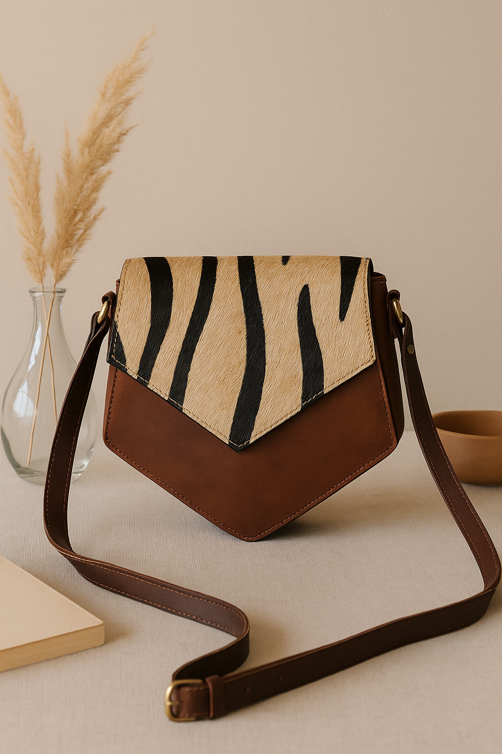 Celtic brown color pure leather with hair on leather sling bag for women and girls | Party wear,  Art: BG-1154