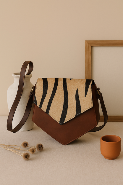Celtic brown color pure leather with hair on leather sling bag for women and girls | Party wear,  Art: BG-1154