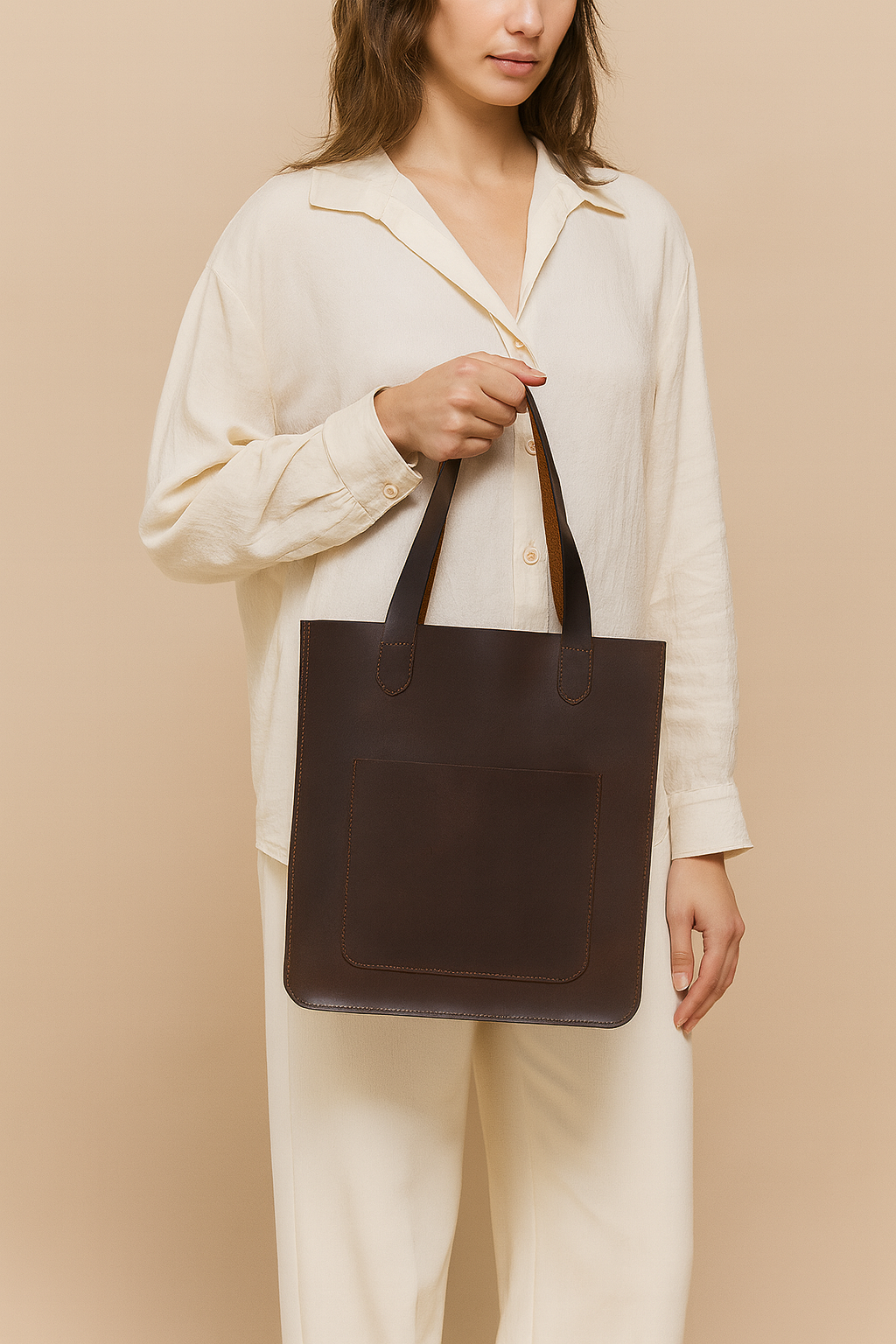 Elegance Redefined: Brown Leather Shopper Bag - Your Stylish Companion. Art: BG-1412