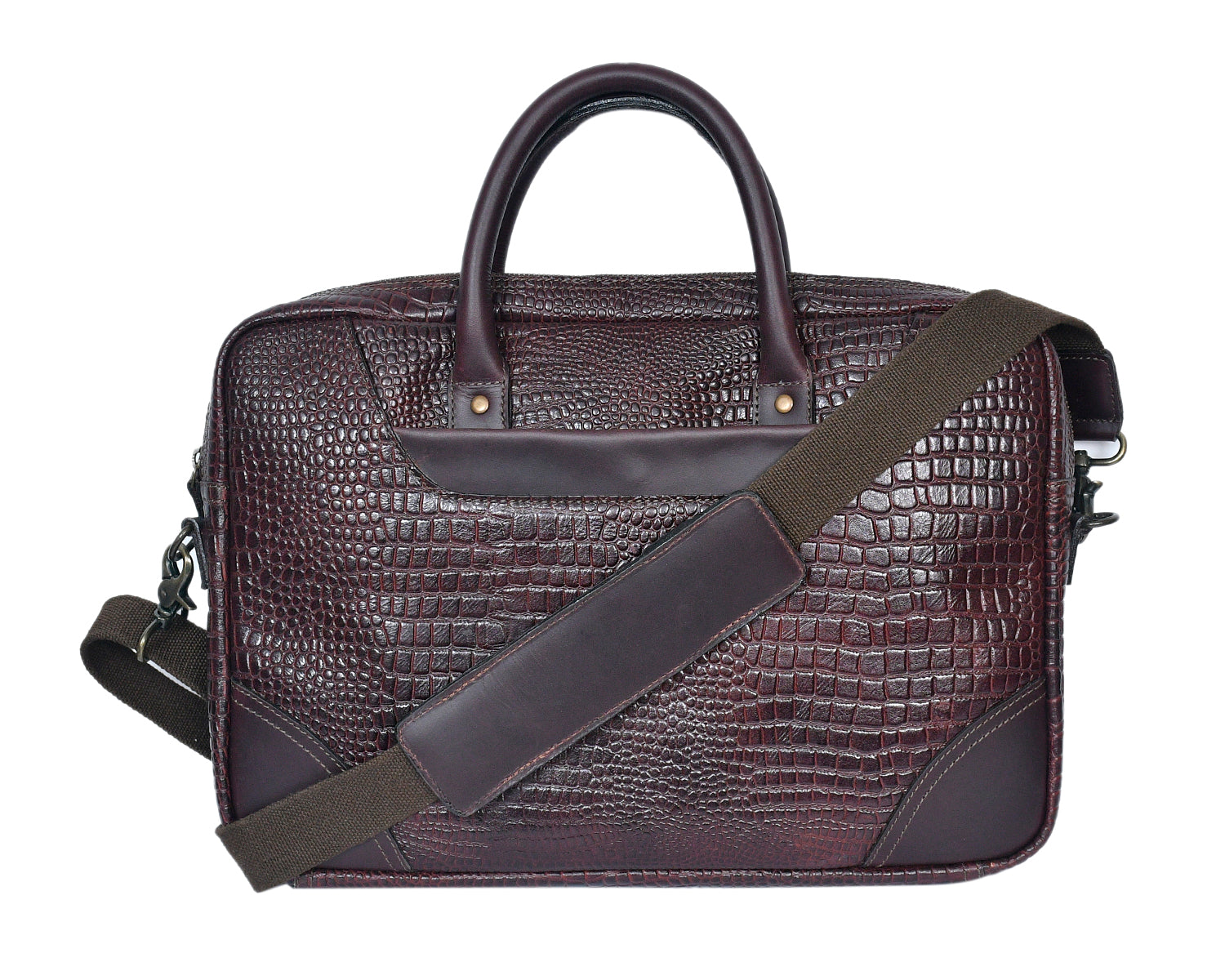 Premium Genuine Leather Messenger Bag in Croco Texture with Zip Closure