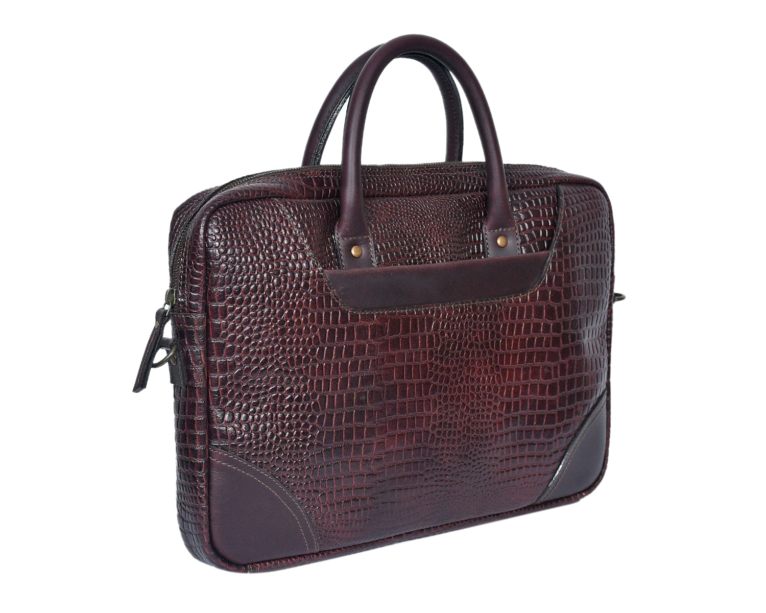 Premium Genuine Leather Messenger Bag in Croco Texture with Zip Closure