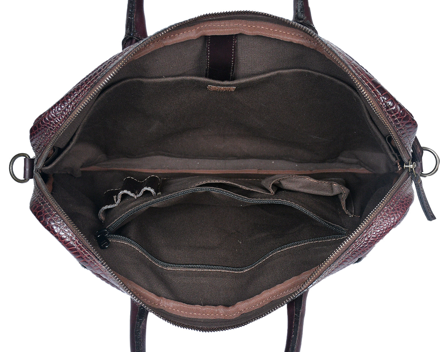 Premium Genuine Leather Messenger Bag in Croco Texture with Zip Closure