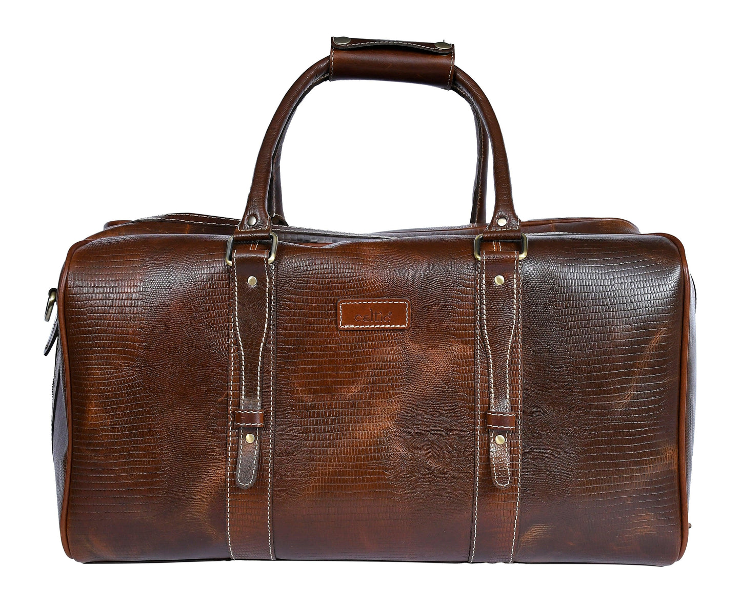 Celtic Brown Color Pure Leather Duffel Bag for Travelling | Handmade Weekender Bag - CELTICINDIA