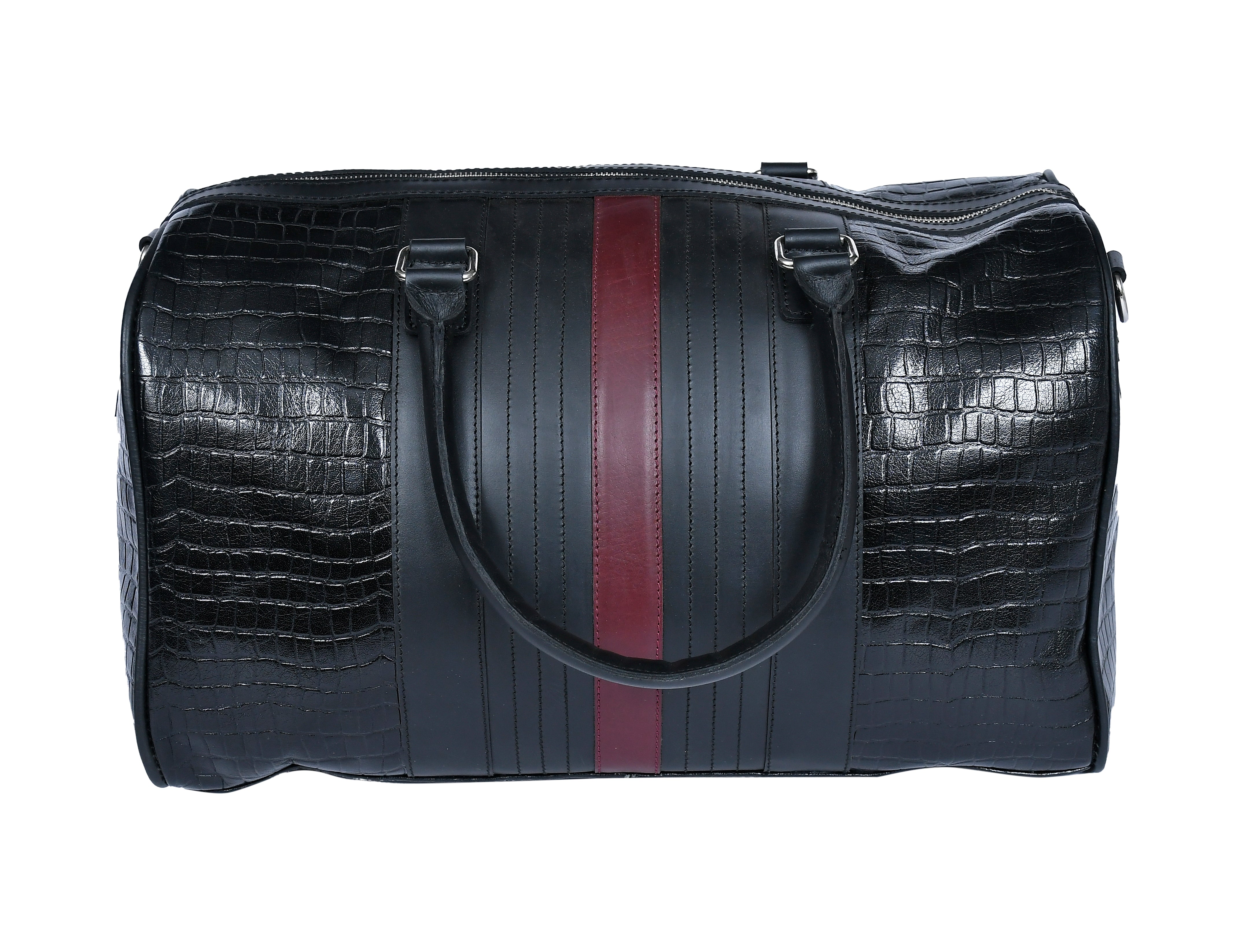 Premium Genuine Croc Texture Leather Travel Duffel with Detachable Strap & Zip Compartments