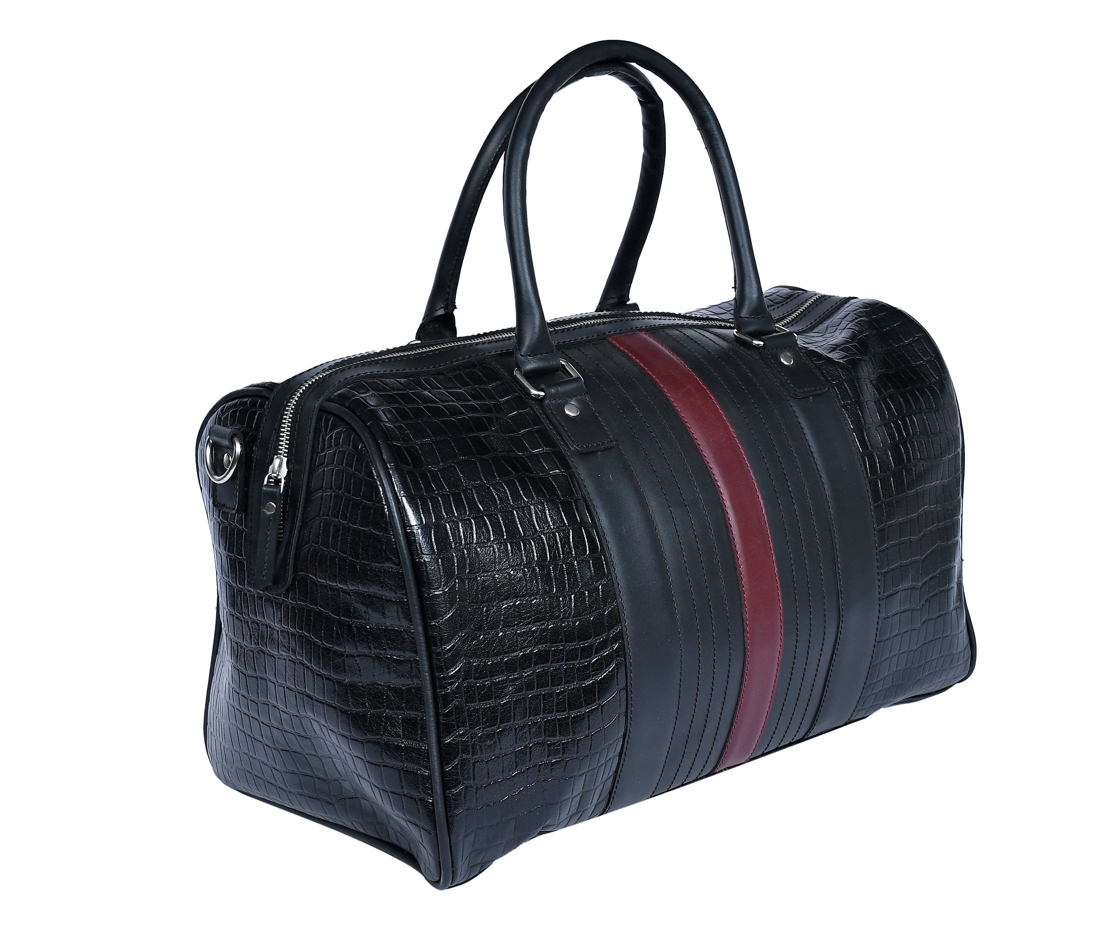 Premium Genuine Croc Texture Leather Travel Duffel with Detachable Strap & Zip Compartments