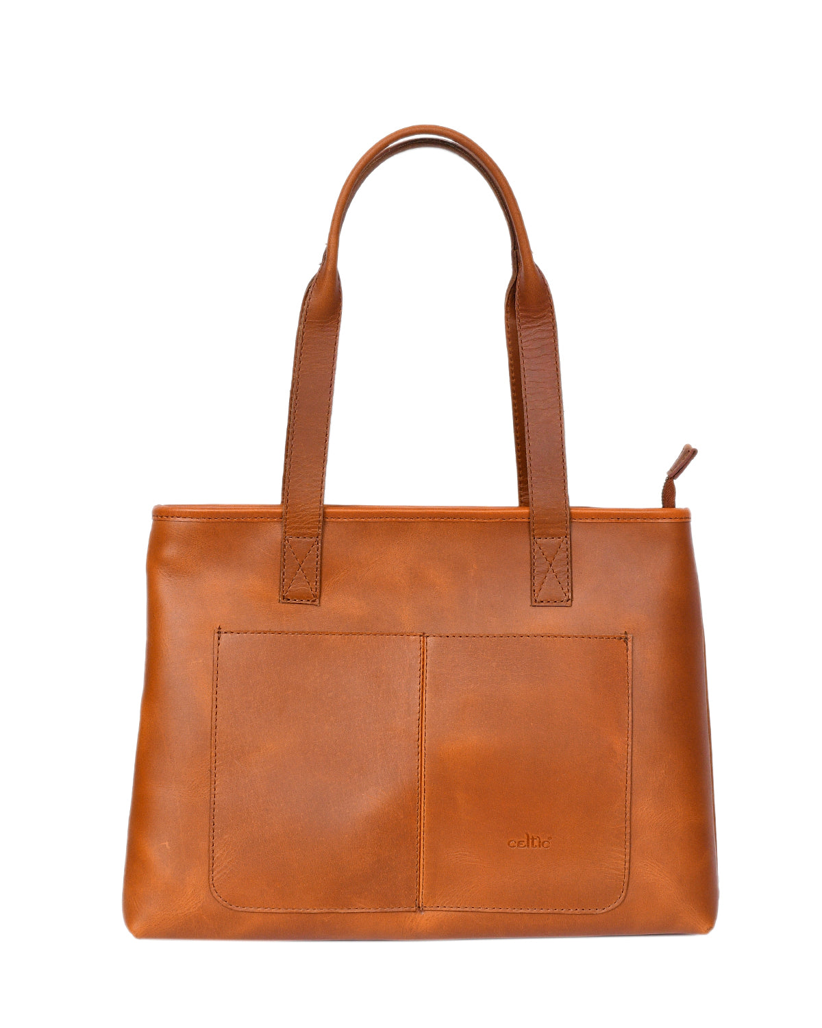 Premium Genuine Leather Tote Bag with Front Pockets