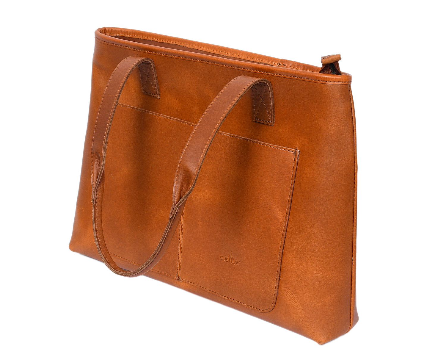 Premium Genuine Leather Tote Bag with Front Pockets