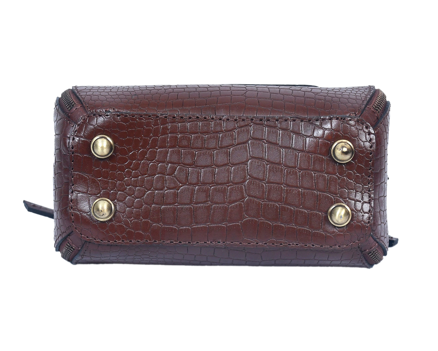 Premium Croc-Embossed Leather Handbag with Top Handle & Structured Zip Compartments