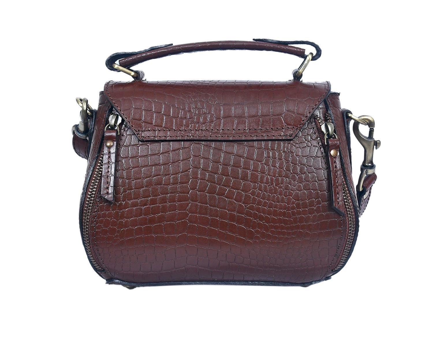 Premium Croc-Embossed Leather Handbag with Top Handle & Structured Zip Compartments