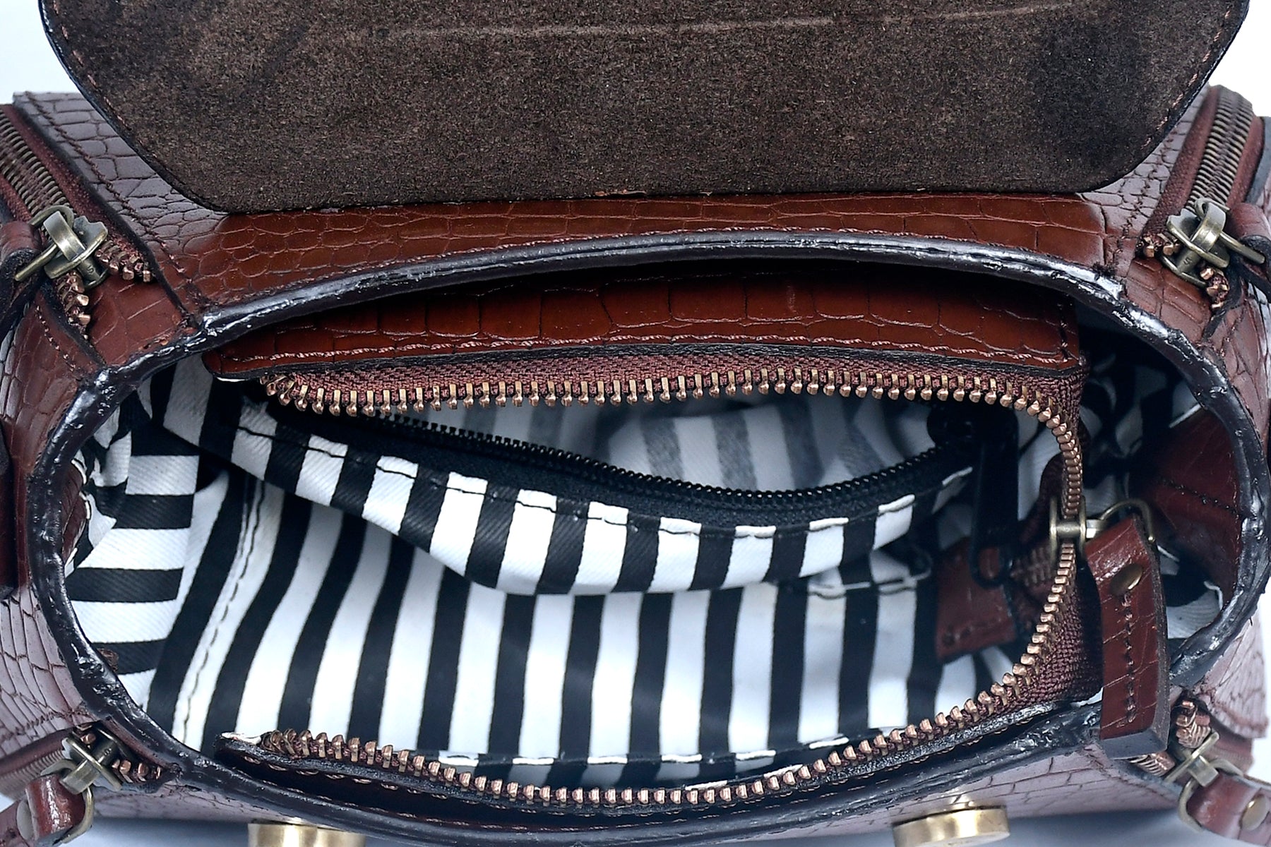 Premium Croc-Embossed Leather Handbag with Top Handle & Structured Zip Compartments