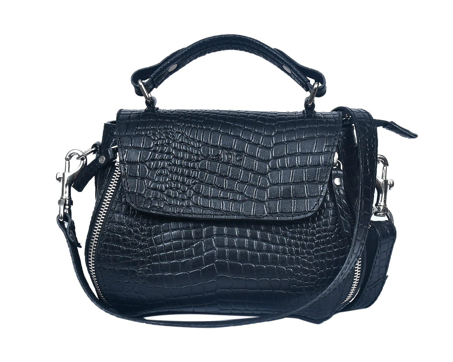 Premium Croc-Embossed Leather Handbag with Top Handle & Structured Zip Compartments