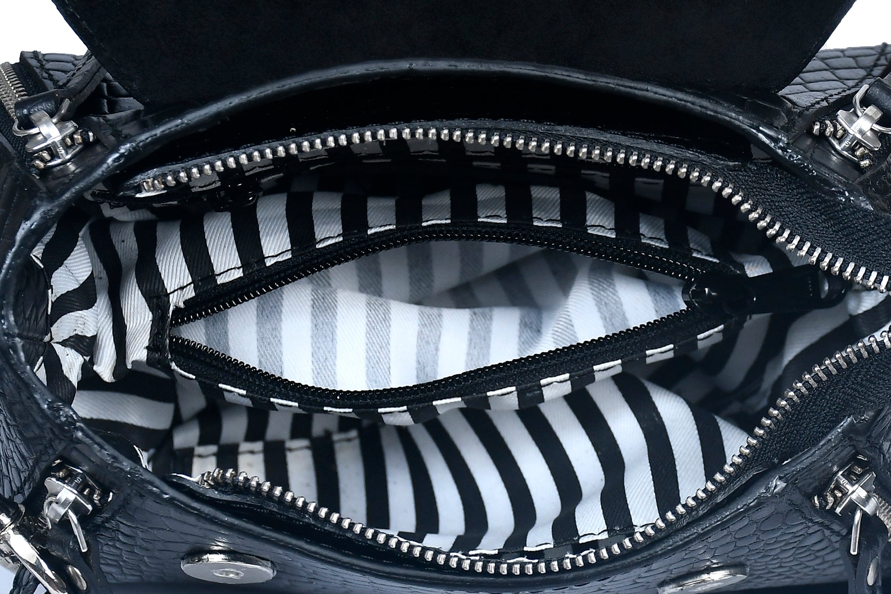 Premium Croc-Embossed Leather Handbag with Top Handle & Structured Zip Compartments