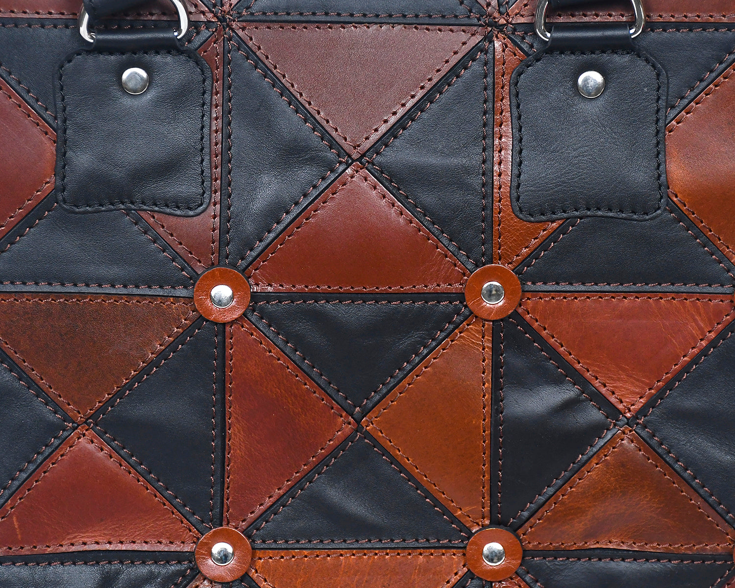 Handcrafted Patchwork Leather Tote Bag with Zip Closure & Structured Handles