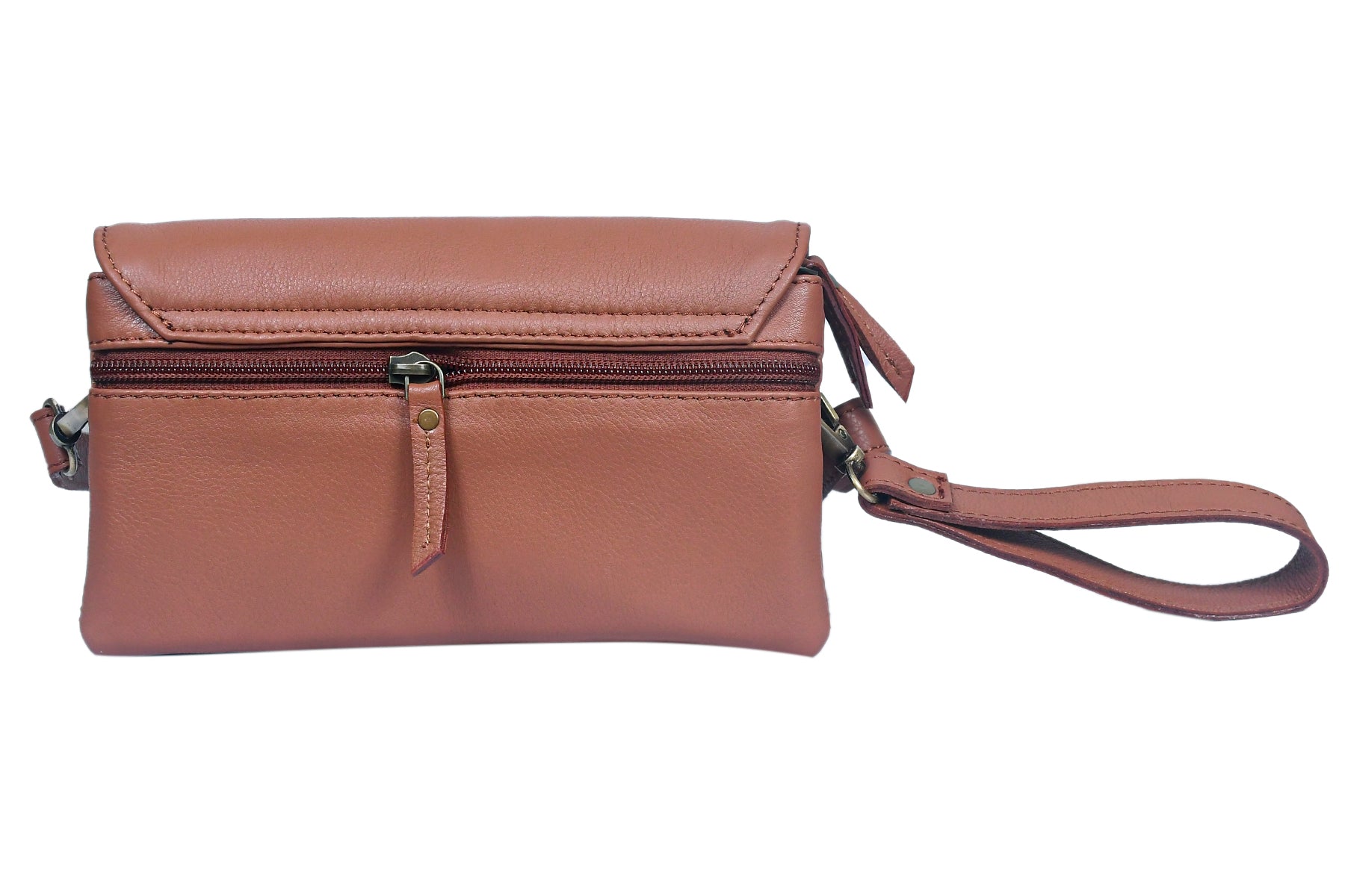 Premium Leather Convertible Wristlet & Crossbody Clutch with Dual Zip Compartments