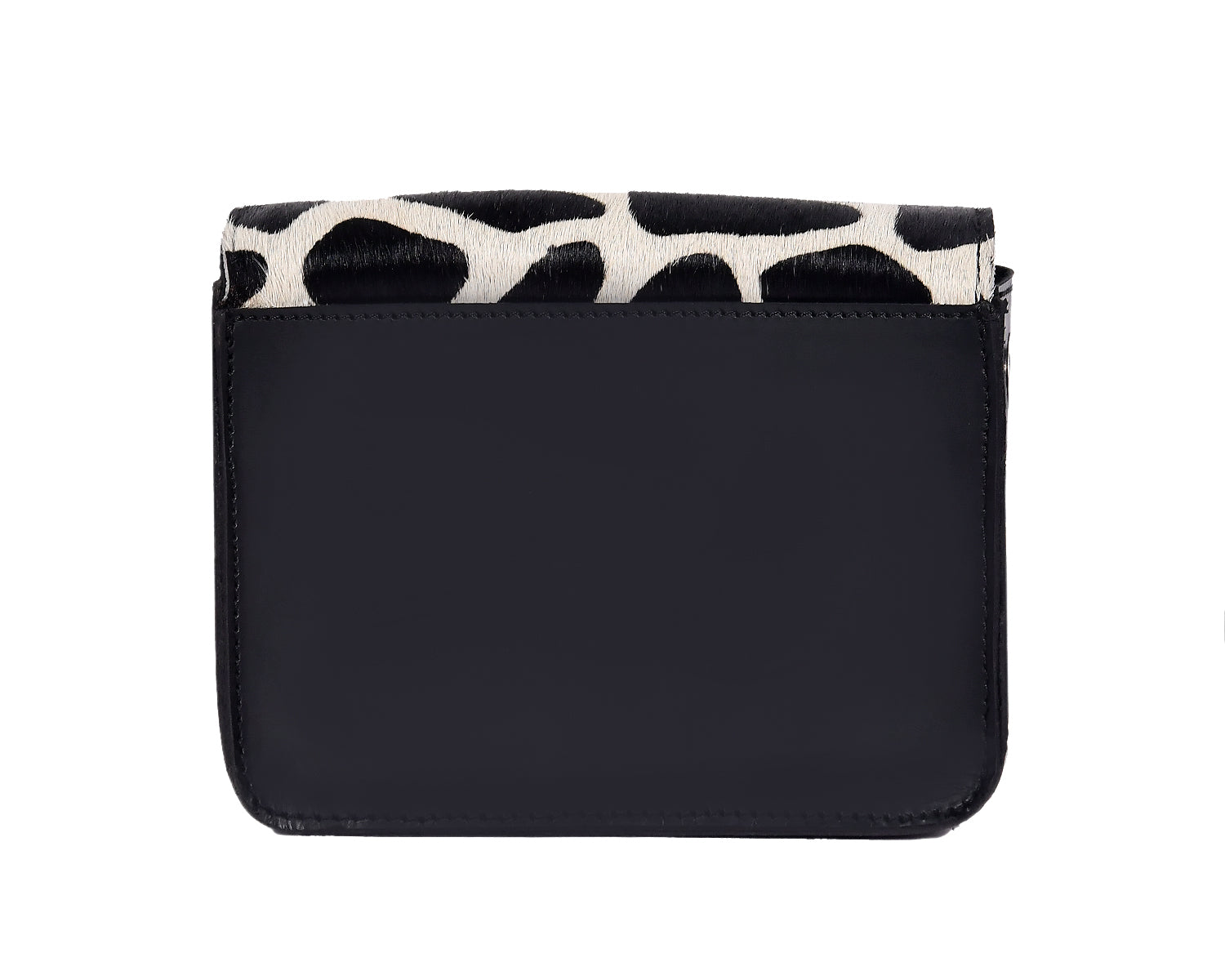 Black Genuine Leather Crossbody Bag with Animal-Print Flap for Women