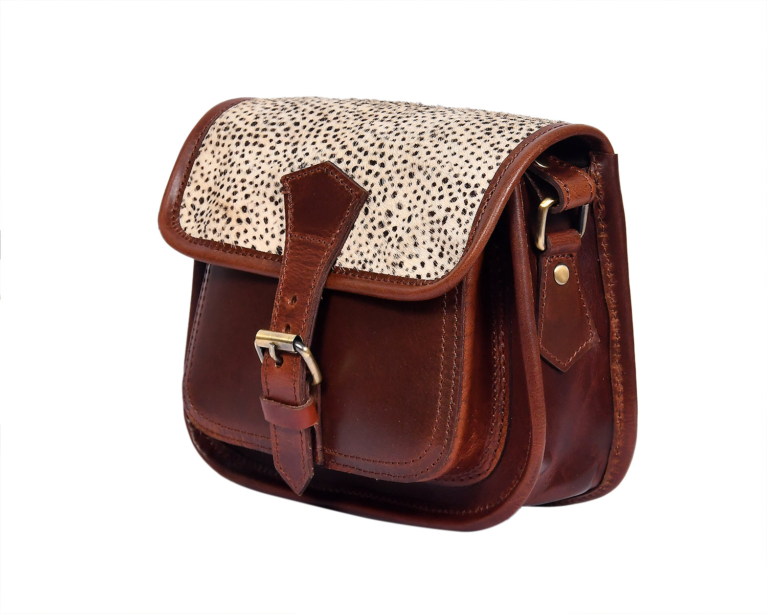Womens Leather Hair-On Flap Crossbody Sling Bag Adjustable Strap