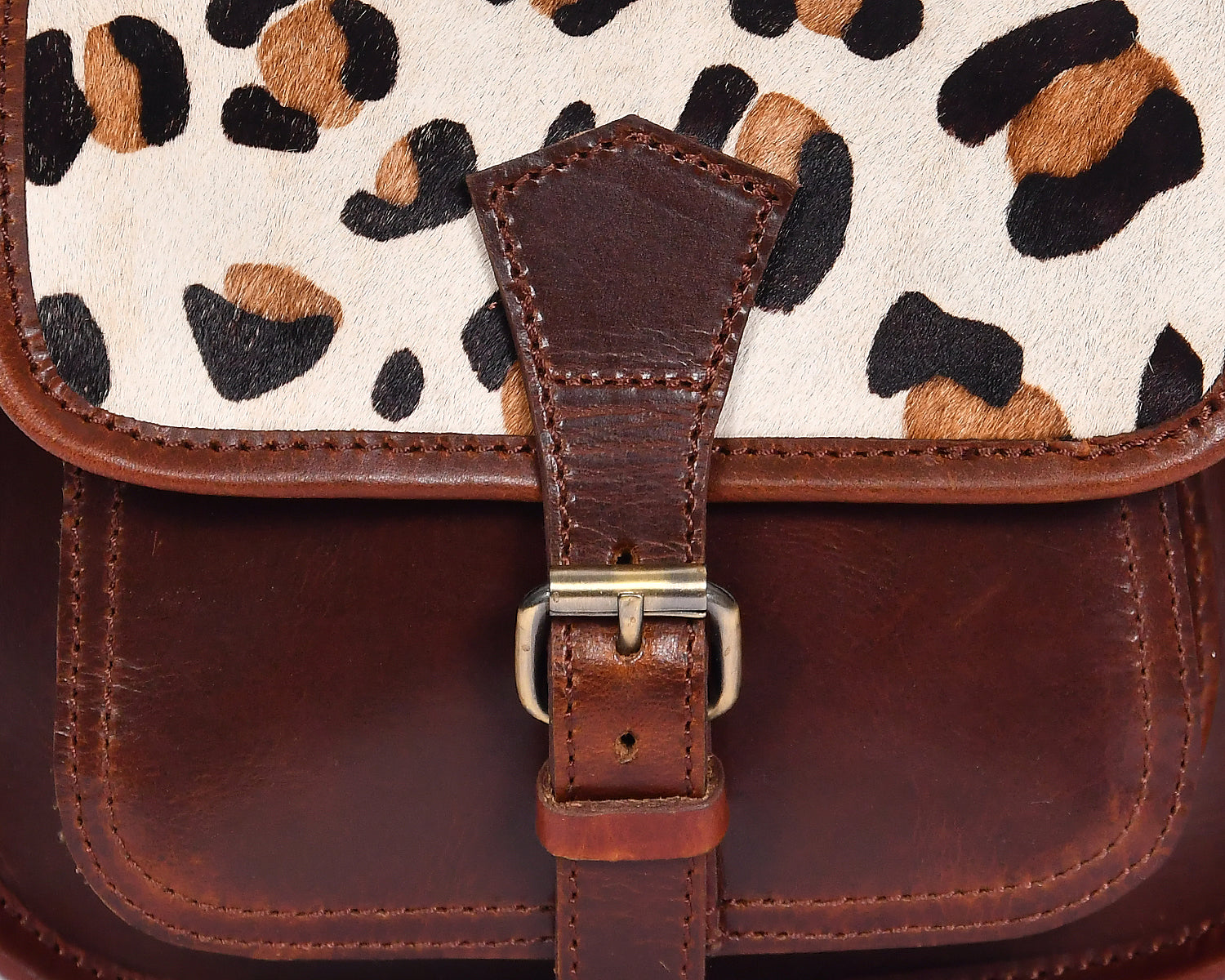 Women's Leather Crossbody Bag with Hair-On Flap Adjustable Strap