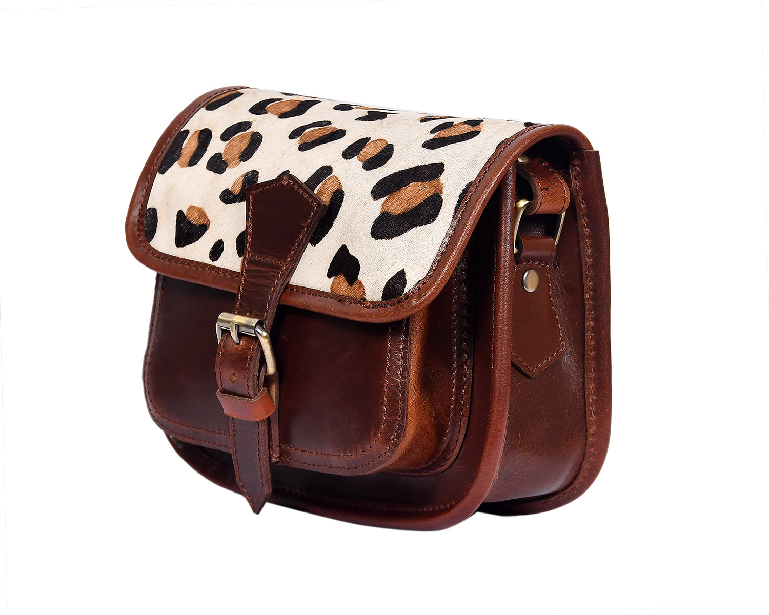 Women's Leather Crossbody Bag with Hair-On Flap Adjustable Strap