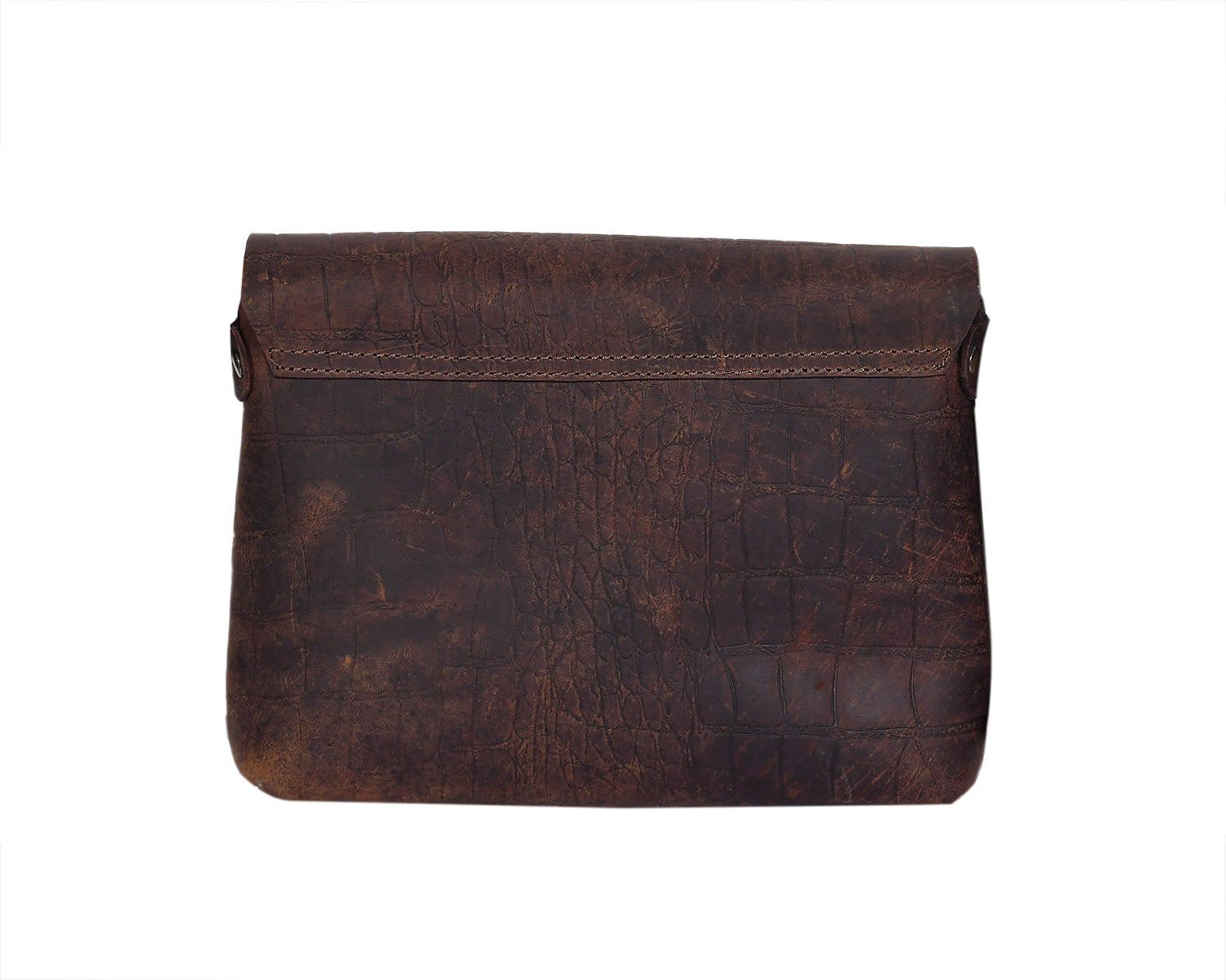 Vintage Croc-Textured Brown Leather Crossbody Sling Bag