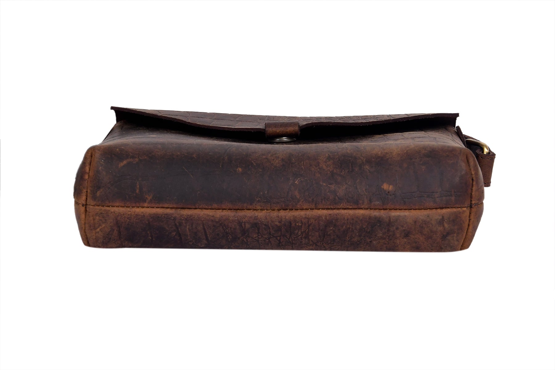 Vintage Croc-Textured Brown Leather Crossbody Sling Bag