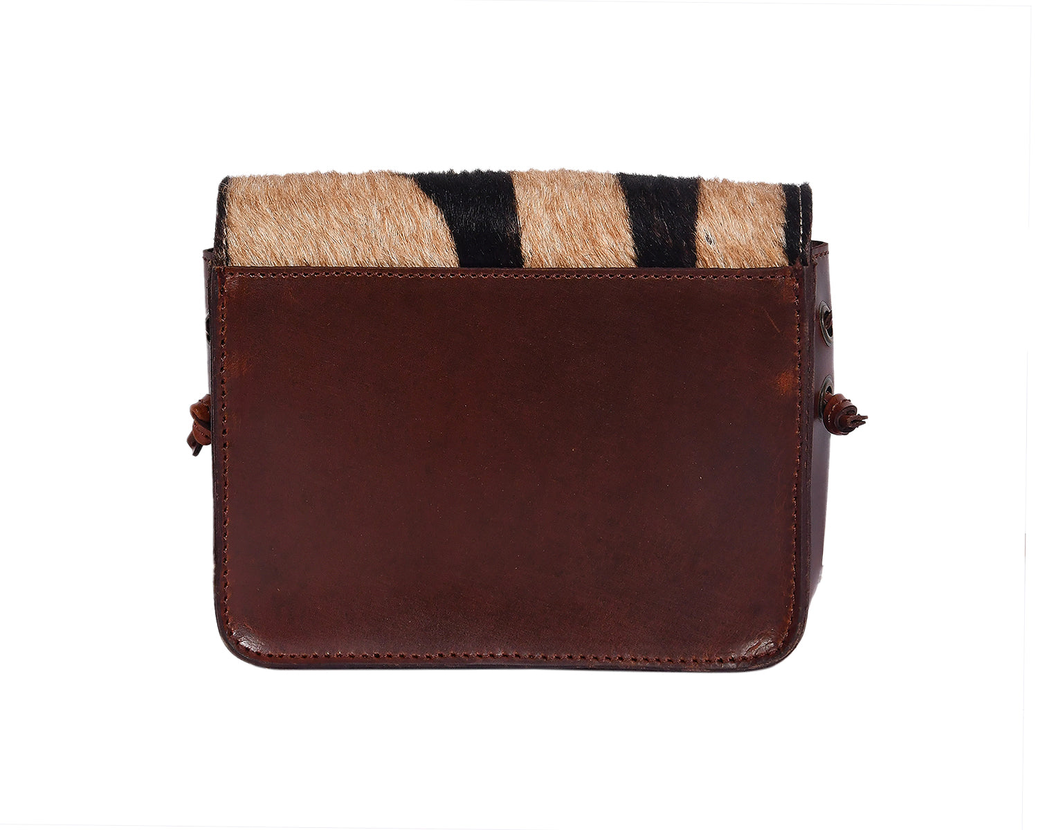 Womens Leather Crossbody Sling Bag with Tiger-Print Hairon Flap