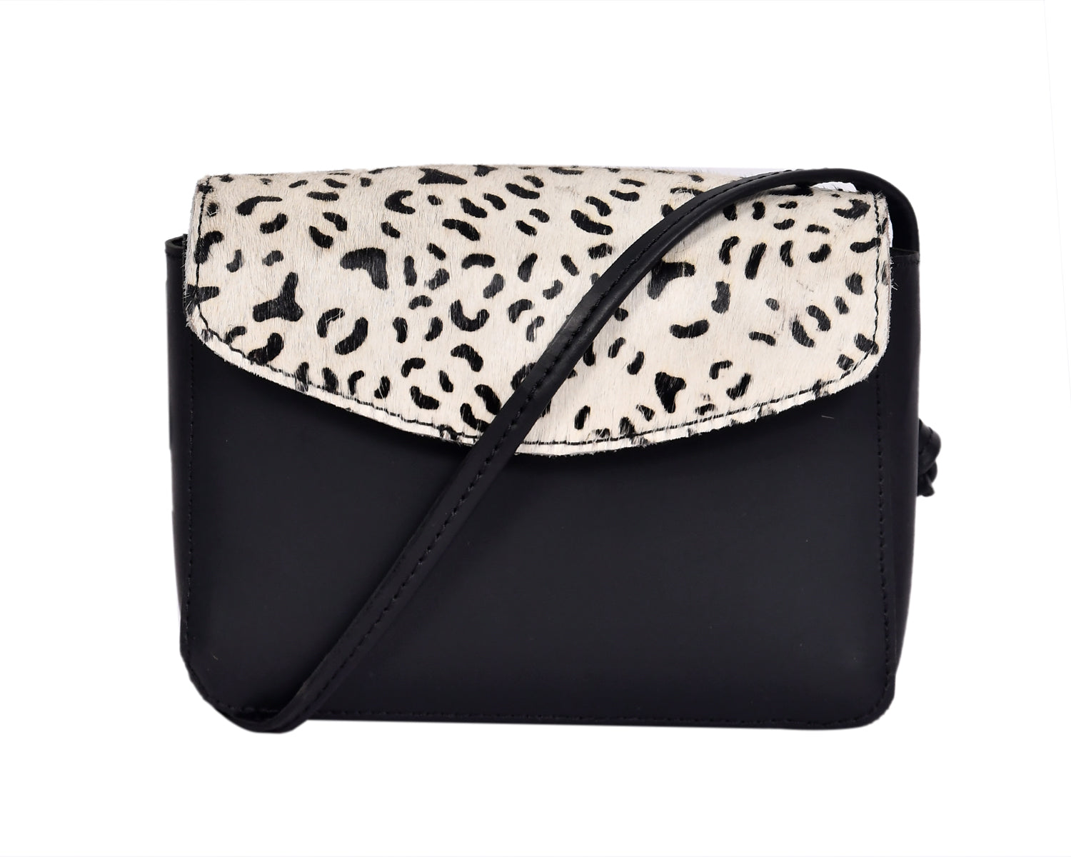 Black Crossbody Sling Bag with Printed Hair Flap Minimal & Stylish Everyday Sling