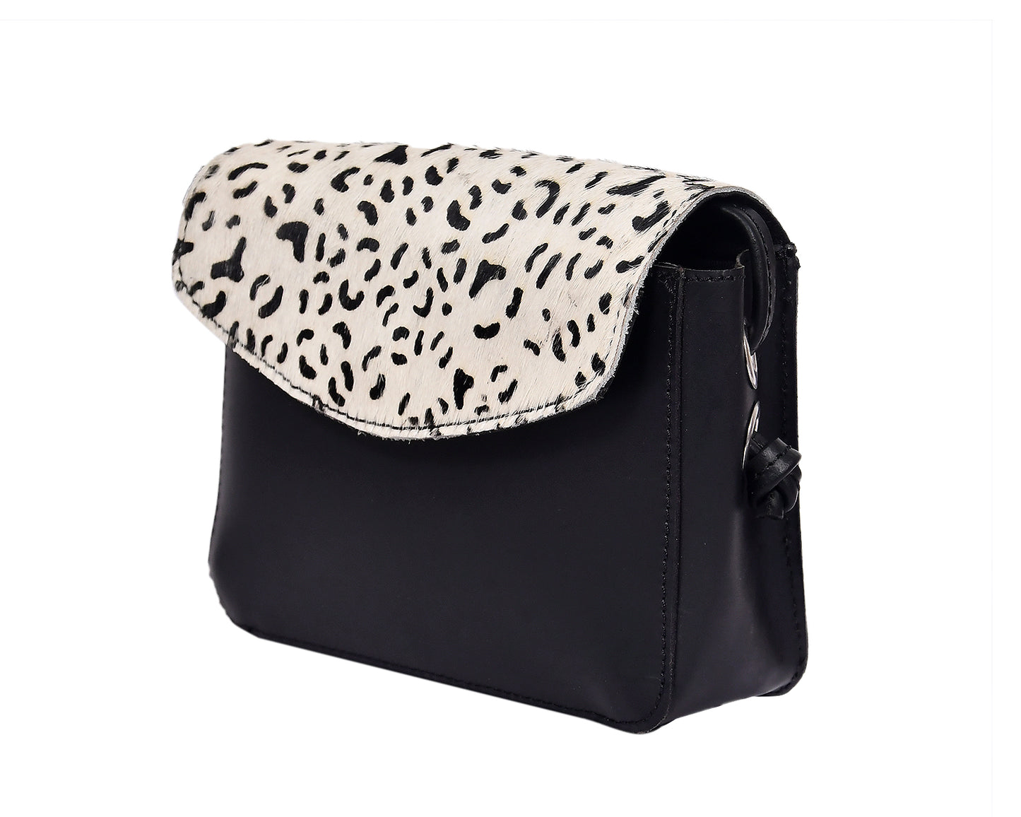 Elegance and Versatility Combined Black Leather Sling Bag with Printed Hair-On. - CELTICINDIA