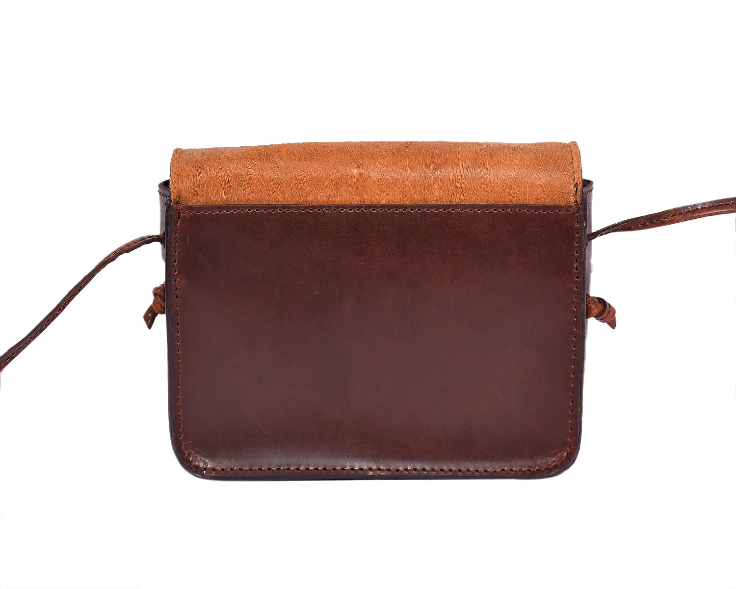 Brown Leather Crossbody Bag with Tan Hairon Flap
