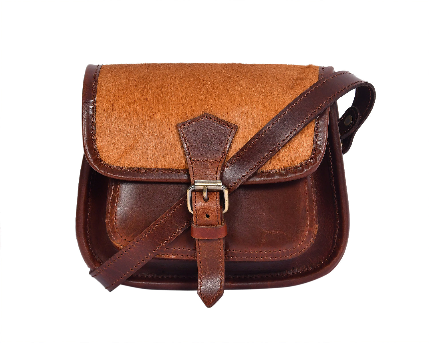 Elegant Brown Hair on Leather Sling Bag: Stylish and Functional. - CELTICINDIA