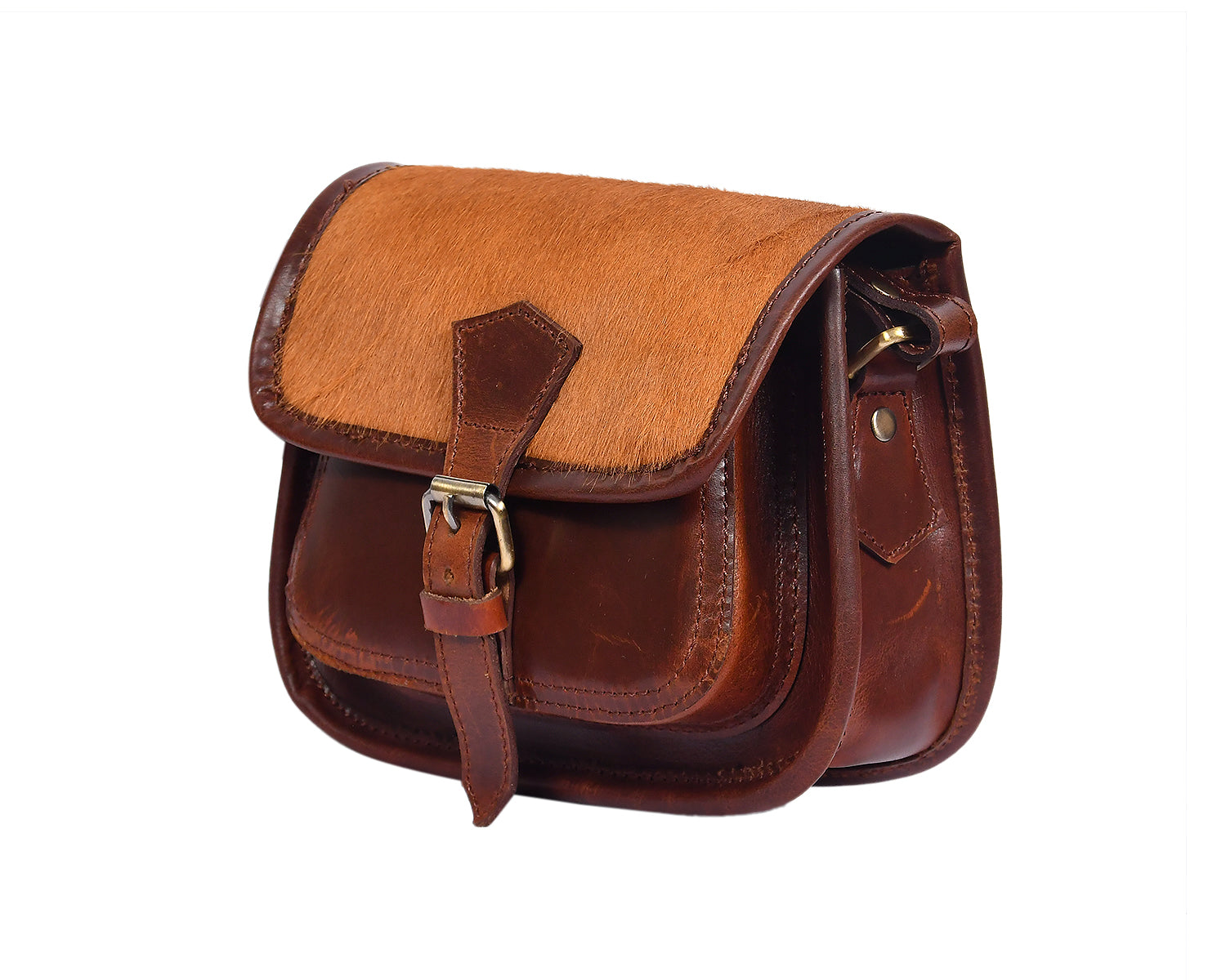 Slim Genuine Leather Crossbody  Sling Bag with Buckle Pocket & Multiple Compartments