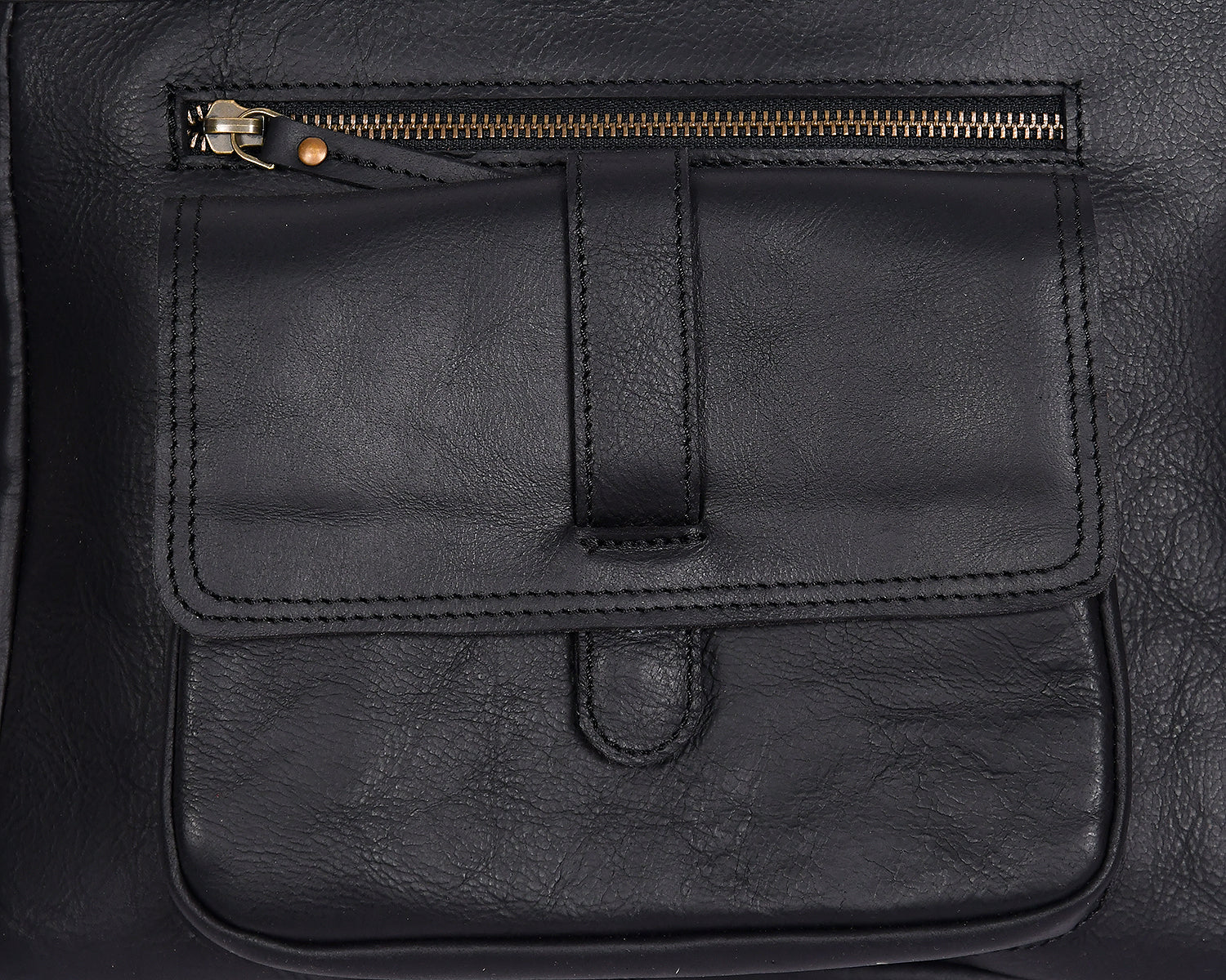 Classic Black Leather Crossbody Sling Bag with Front Pocket & Zip Closure